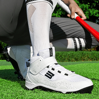Chaussures de baseball mi-montantes pour hommes à lacets, 8 crampons en acier, pour softball, noir et blanc, grandes tailles européennes du 40 au 47, OEM