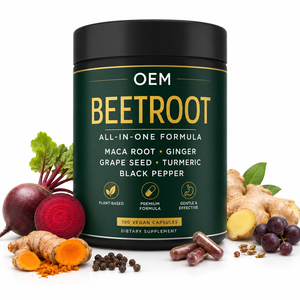 Cápsulas de Remolacha OEM 6 <span class=keywords><strong>en</strong></span> 1 con Raíz de Maca, <span class=keywords><strong>Jengibre</strong></span>, Cúrcuma, Semilla de Uva, Pimienta Negra, Suplemento Vegano para Energía Cardíaca y Apoyo Inmunológico - Product Image 1