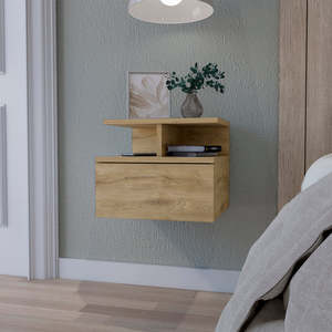 Table de chevet flottante Augusta à 2 niveaux et 1 tiroir, meuble de rangement pour chambre à coucher - Product Image 1
