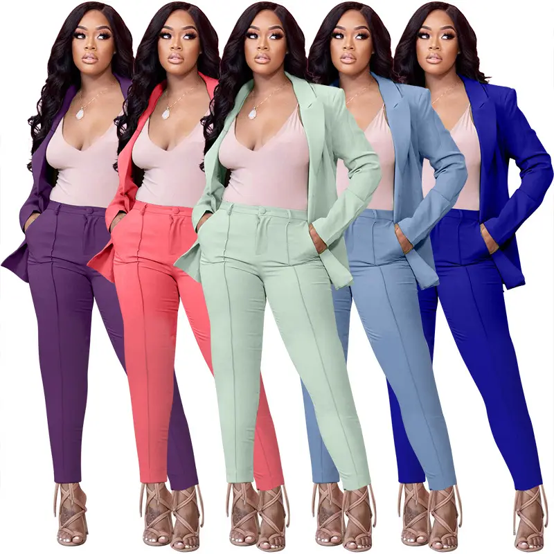 T1236 New 2022 Ladies Office Long Sleeve Blazer Set Office Formal Two Piece Pants Set Business Suits For Women