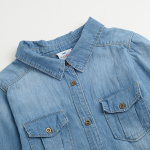 เสื้อเชิ้ตเด็กสีฟ้าอ่อนติดกระดุมยาวถึงเข่า แบรนด์ส่วนตัว จัดส่งด่วน - Product Image 4