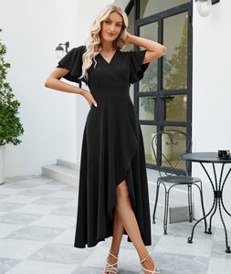 Vestidos Largos de Cachemira Negros para Mujer, Vestidos de Noche Elegantes con Abertura, Cuello en V, Volantes, para Fiesta, Cóctel, Invitada de <span class=keywords><strong>Boda</strong></span> - Product Image 2