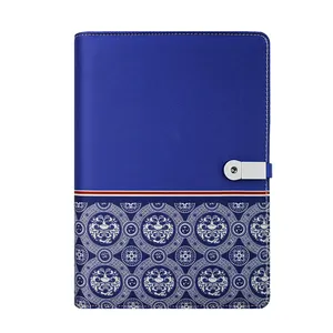 Hot Sale Customize Cover Logo Size Pu Leather Cover Power Bank and USB Loose Leaf Journal Diary Notebook