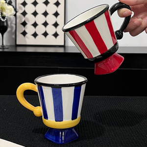 Creative High Footed Ceramic Coffee Cup Nordic Colorful Striped Tea <b>Mug</b> - Product Image 4