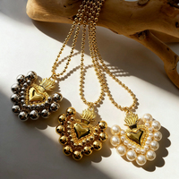 Pendentif Breloque Cœur Sacré de Jésus en Perles de Rocaille, Laiton Plaqué Or 18K, Bijoux Religieux pour Femme