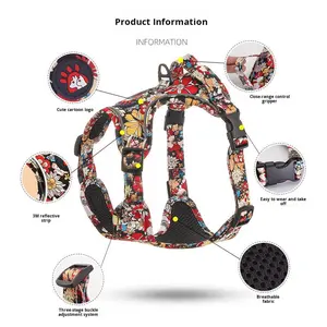 新しいパーソナライズされた耐久性のあるペットハーネスリード、ファッショナブルなデザイン、花柄プリント、調節可能な反射機能付きドッグハーネスセット、卸売 - Product Image 4