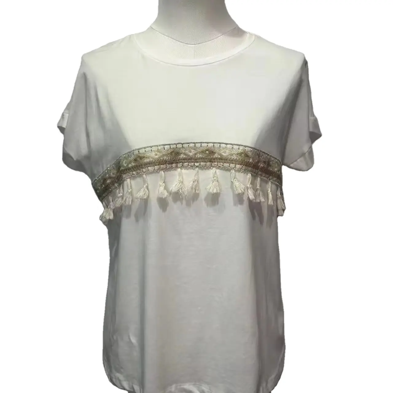 Ainidan Streetwear Casual Tshirt High Quality Women's T-shirt Girl Top Cotton Tshirt Clothing Woman Long Knitted Embroidered