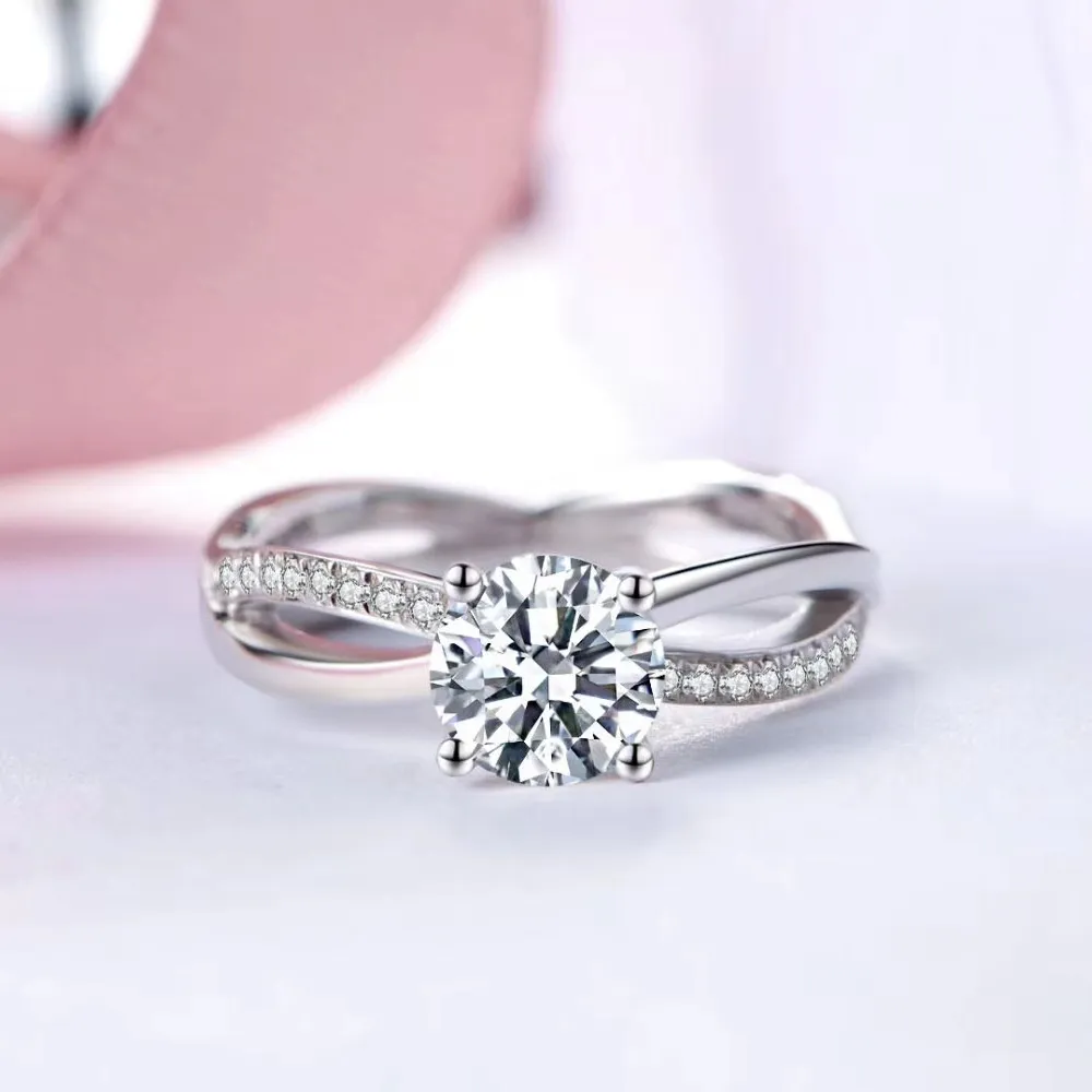 Harga Grosir Pabrik Cincin Tunangan Pernikahan Moissanite Berlian 18K/14K Emas Putih untuk Hadiah Pacar