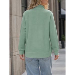 Custom <b>Womens</b> Half <b>Zip</b> Sweatshirt Oversized Long Sleeve Stand Collar Workout Top Side Slits Quick Dry Pullover <b>Hoodie</b> - Product Image 5
