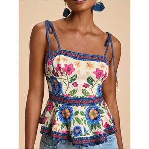 RoseSeek Top floral sin mangas con tirantes finos y peplum para mujer - Product Image 4