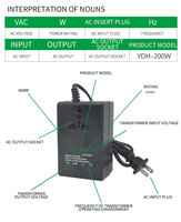 Convertisseur de tension mini transformateur monophasé 200W CA 220V vers 110V avec prise UE pour bandes LED – Vente chaude