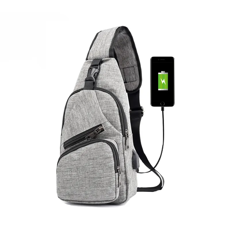 Custom Logo Wholesale Unisex Water Resistence USB Oxford Sling Cross Body Bag Travel Single Shoulder Straps Chest Bag For Young