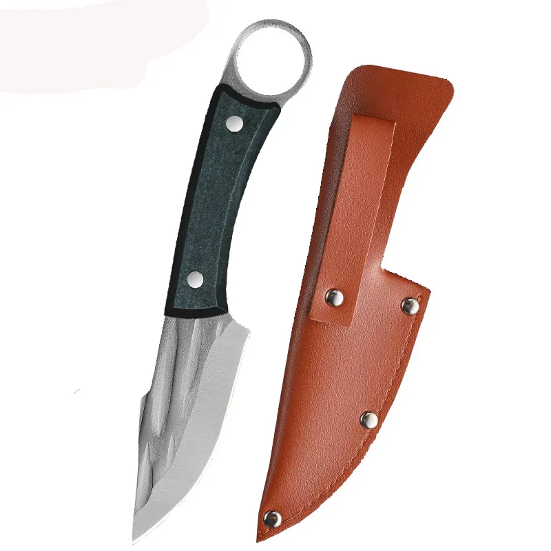 Hot Sell Mongolia Russia Hand-Served Mutton Meat Knife Hand-grasped Meat Camping Hunting Pocket Knife With Leather Sheath