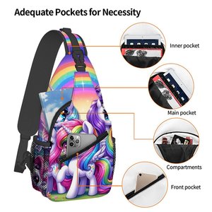 Kleine Brusttasche mit Einhorn-Aufdruck, bestes Geschenk für Männer und Frauen, 2D-Cartoon, großes Fassungsvermögen, Outdoor-Sport, Freizeit, Mode - Product Image 4