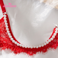 2026 Bestseller Romantisches Perlen-Lingerie-Set Rotes Spitzenbesetztes BH- und Höschen-Set Sexy Exotische Bekleidung Damenunterwäsche Großhandel