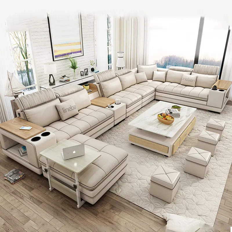 White Lounge Modular Sofa White 7 Seater Fabric Modern Design Sofas