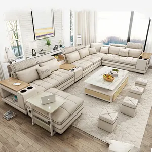 白色休息室组合沙发白色7座布艺现代设计沙发