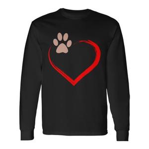 T-shirt a maniche lunghe con stampa di zampa a forma di cuore per San Valentino, simpatica maglietta per amanti dei cani e dei cuccioli - Product Image 1