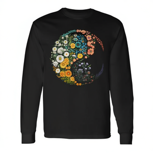 T-shirt a maniche lunghe con simbolo Yin Yang floreale, design Zen Taijitu - Product Image 2