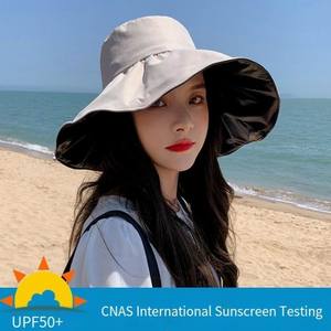 <b>Women</b> <b>Summer</b> Wide Brim Bucket <b>Hat</b> Solid Color Polyester Beach Sun Protection UV UPF 50 Foldable Casual <b>Hat</b> for Adults - Product Image 3