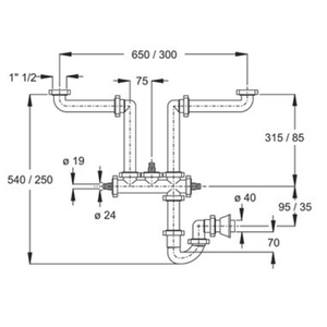 Herramienta de torneado autolimpiante 1 \ "1/2 Sifón de fregadero que ahorra espacio 2 vías - Product Image 3