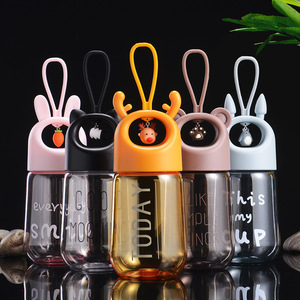 Korean Creative Children's Water Bottle With Cartoon Pendant And Handle Plastic Drinkware For Kids Portable Mug JF031 - Product Image 1