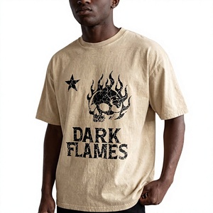 Custom Mens Vintage Washed Graphic T <b>Shirt</b> Oversized Streetwear <b>Flame</b> Skull Print Short Sleeve Crew Neck Cotton Casual Tee - Product Image 2