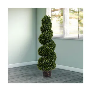 PZ-1-117 High Quality Faux Plastic Green Leaf Large Artificial Topiary Spiral Tree with Pot for Front Porch Outdoor Decor