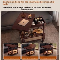 Mesa de Centro Multifuncional Plegable y Giratoria de Madera Maciza, Organizador de Almacenamiento, Estilo Medieval, Muebles de Bambú para Sala de Estar