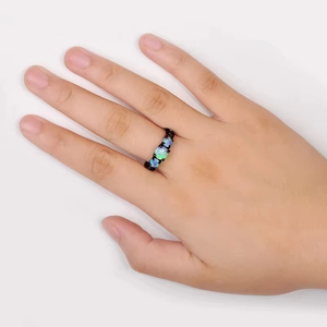 Anillos de Aleación Negra con Turquesa y Ópalo Natural para Mujer, Diseño Brillante con Circones, Estilo Geométrico, Gótico, Retro y Moderno, Venta al Por Mayor ZhuQian - Product Image 4