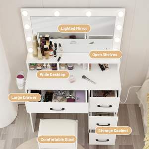 <span class=keywords><strong>Tocador</strong></span> con espejo deslizante y <span class=keywords><strong>tocador</strong></span> <span class=keywords><strong>de</strong></span> <span class=keywords><strong>maquillaje</strong></span> ligero con cajones y silla <span class=keywords><strong>Tocador</strong></span> blanco-<span class=keywords><strong>Amazon</strong></span> personalizado - Product Image 3