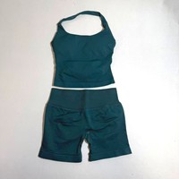 Promo Panas 2026 Set Yoga Solid Ruched Square Neck Tank Top Tiga Panel Seamless Legging Crop Pengangkat Bokong untuk Wanita