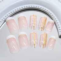Haute qualité prix de gros enveloppes ongles rose Plaid Design faux ongles avec colle français cercueil Glam décoration ongles réutilisables