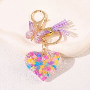 Fashionable Resin Heart Pendant Keychain with Butterfly Fringe for Love Design Women Students Couples Bag/Key Hanging Ornament - Product Image 6