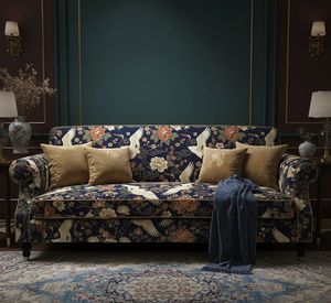 Tissu d'ameublement imprimé fleurs et grues de qualité supérieure au mètre – Motif élégant oiseaux et fleurs pour fauteuil - Product Image 4
