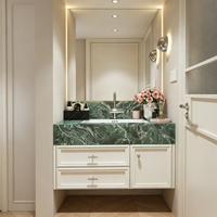 Ensemble de meubles de salle de bain modernes en marbre vert tendance 2026, armoire de salle de bain blanche, fabrication OEM ODM sur mesure