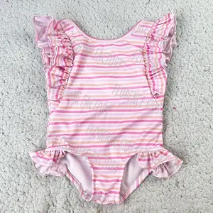 DH ODM Pink Plaid Summer Ruffle 1 Piece Beachwear For Children Girls Swimwear Beachwear Luxury