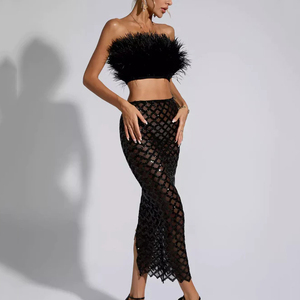Set <span class=keywords><strong>di</strong></span> Lusso da Donna con <span class=keywords><strong>Gonna</strong></span> in Paillettes e Top Corto con <span class=keywords><strong>Piume</strong></span>, Sexy Completo a Due Pezzi per Feste e Bar - Product Image 5