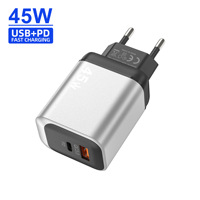 Adaptateur multi-ports 45W à coque argentée A+C pour téléphones mobiles Android, charge rapide QC3.0/PD, type C EU/US/UK