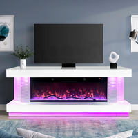 Meuble TV moderne avec foyer électrique haute brillance, lumière RGB, flamme 3D, unité multimédia avec haut-parleur Bluetooth, meuble de salon