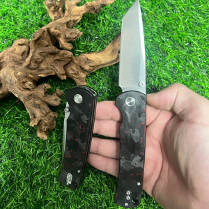 Coltello affilato a lama tante personalizzato con pollice pugnalata rosso-nero in fibra di carbonio manico di sopravvivenza EDC D2 coltello tascabile con Clip - Product Image 1