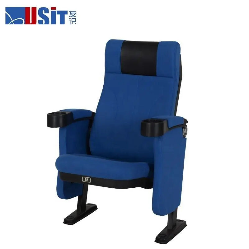 Design di lusso moderno in tessuto blu film pieghevole Video cortile sedia da Cinema con portabicchieri