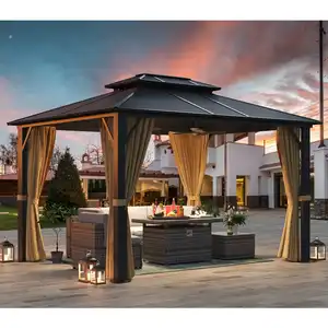 Pergola esterno in metallo acciaio baldacchino Hardtop Gazebo Patio prato e giardino Gazebo in alluminio con tende e rete incluso