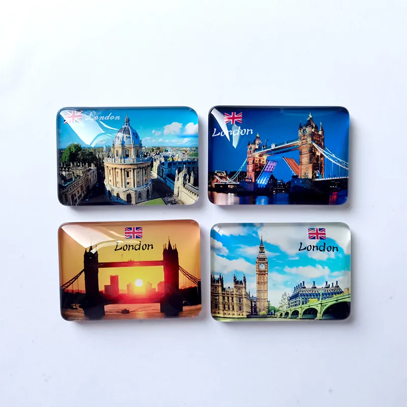 OEM Custom dekorative rechteckige Stadt Kristallglas Kühlschrank Magnet Kristall London Kühlschrank Magnet für Tourismus Souvenirs