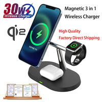Chargeur Magnétique Sans Fil 15W 3-en-1 de Voyage à Charge Rapide pour iPhone 17 16 15 14 13 12 Max et Apple Watch 3