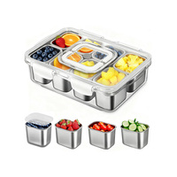 Boîte à lunch bento en acier inoxydable, 8 compartiments, plateau de service divisé avec couvercle et poignée, organiseur de plateaux à collation