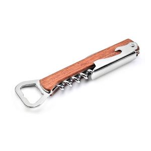 Sacacorchos de camarero con mango de madera y logotipo personalizado, abridor de botellas de vino metálico, venta al por mayor - Product Image 1