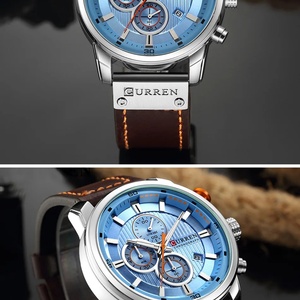 Montre pour homme Curren 8291, montre-bracelet en cuir à quartz étanche, 6 aiguilles, date, mode décontractée, luxe, Relogio Masculino - Product Image 2