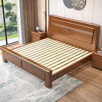 Lit de rangement double queen size en bois massif, design classique moderne, mobilier de chambre à coucher de style traditionnel avec tiroirs en bois - JY-B001