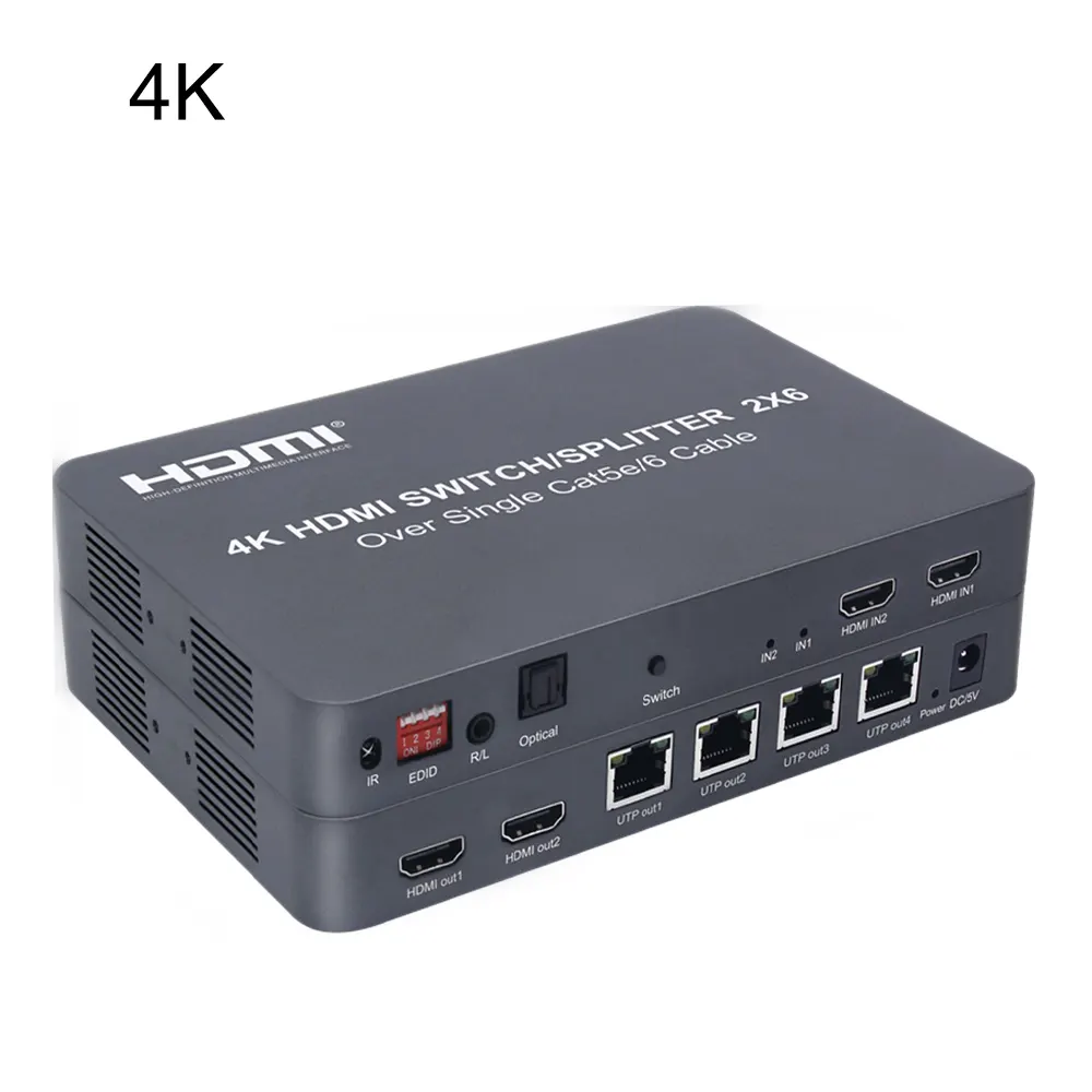 חדש דגם 4K 2x6 <span class=keywords><strong>HDMI</strong></span> מתג ספליטר 60m Extender מעל אחת חתול 5E/6 עם 4 חתיכות RX מקלט אחד סט סיטונאי